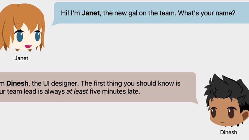 Two people talking to each other via speech bubbles.