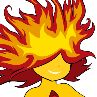 A human-like spirit with flames for hair and a ruby protruding from their chest.