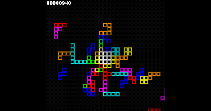 A bunch of connected Tetris blocks spanning in all directions haphazardly.