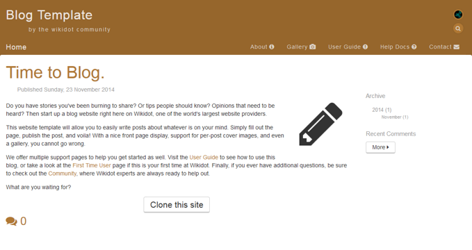 Screenshot of the front page of the blog template.