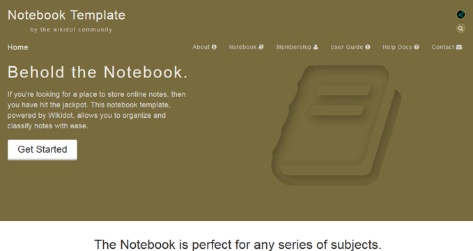 Screenshot of the front page of the notebook template.