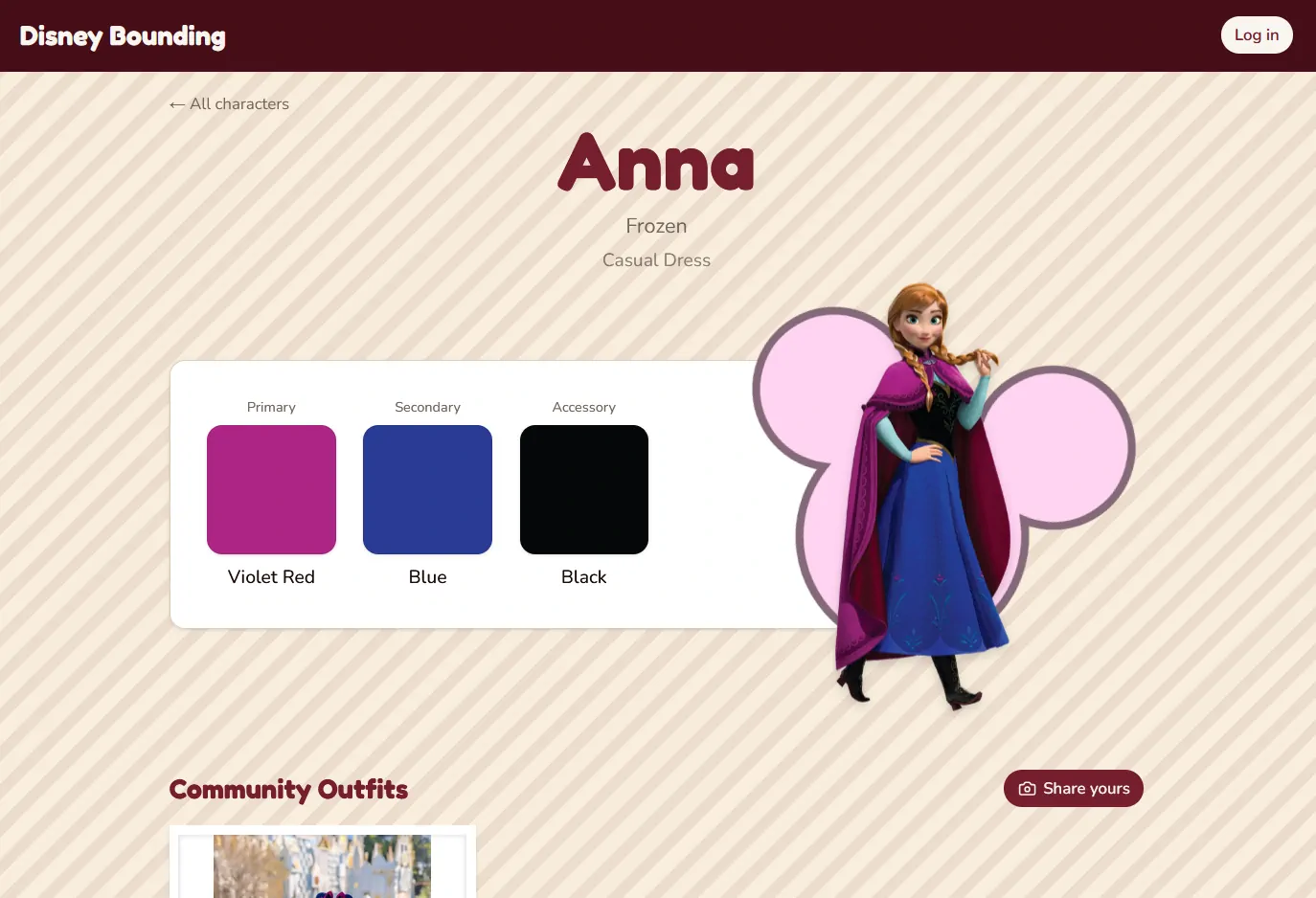 Anna, alongside a palette of three colors.