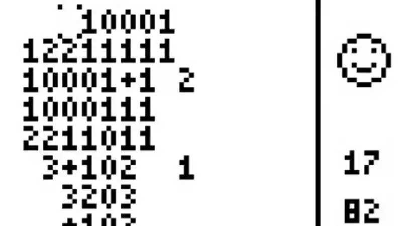 A bunch of numbers in arranged in a grid with some empty space, and a smiley face on the sidebar.