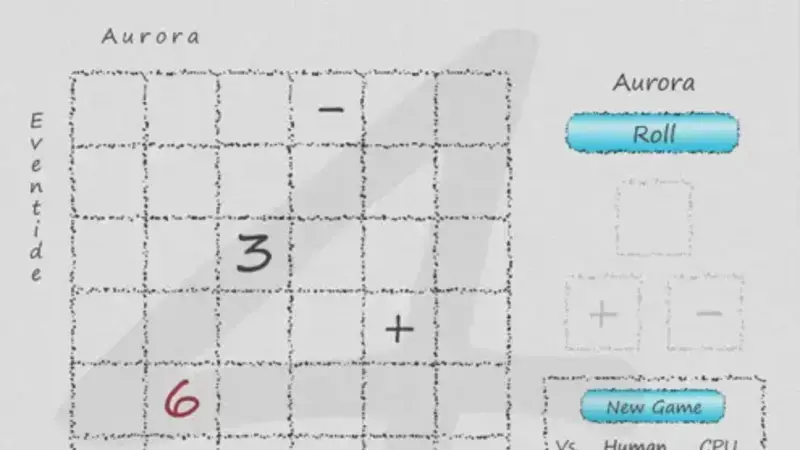 6-by-6 grid with most cells empty, but some have numbers and operators.