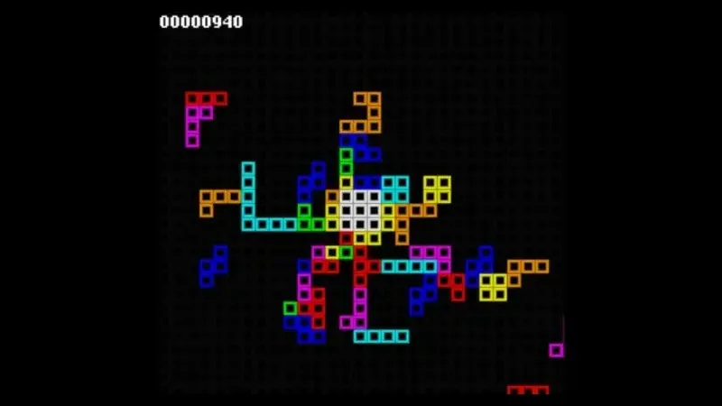 A bunch of connected Tetris blocks spanning in all directions haphazardly.