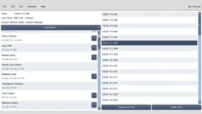 An interface for assigning students to classes.