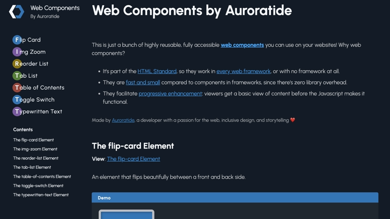 Frontpage of Web Components by Auroratide