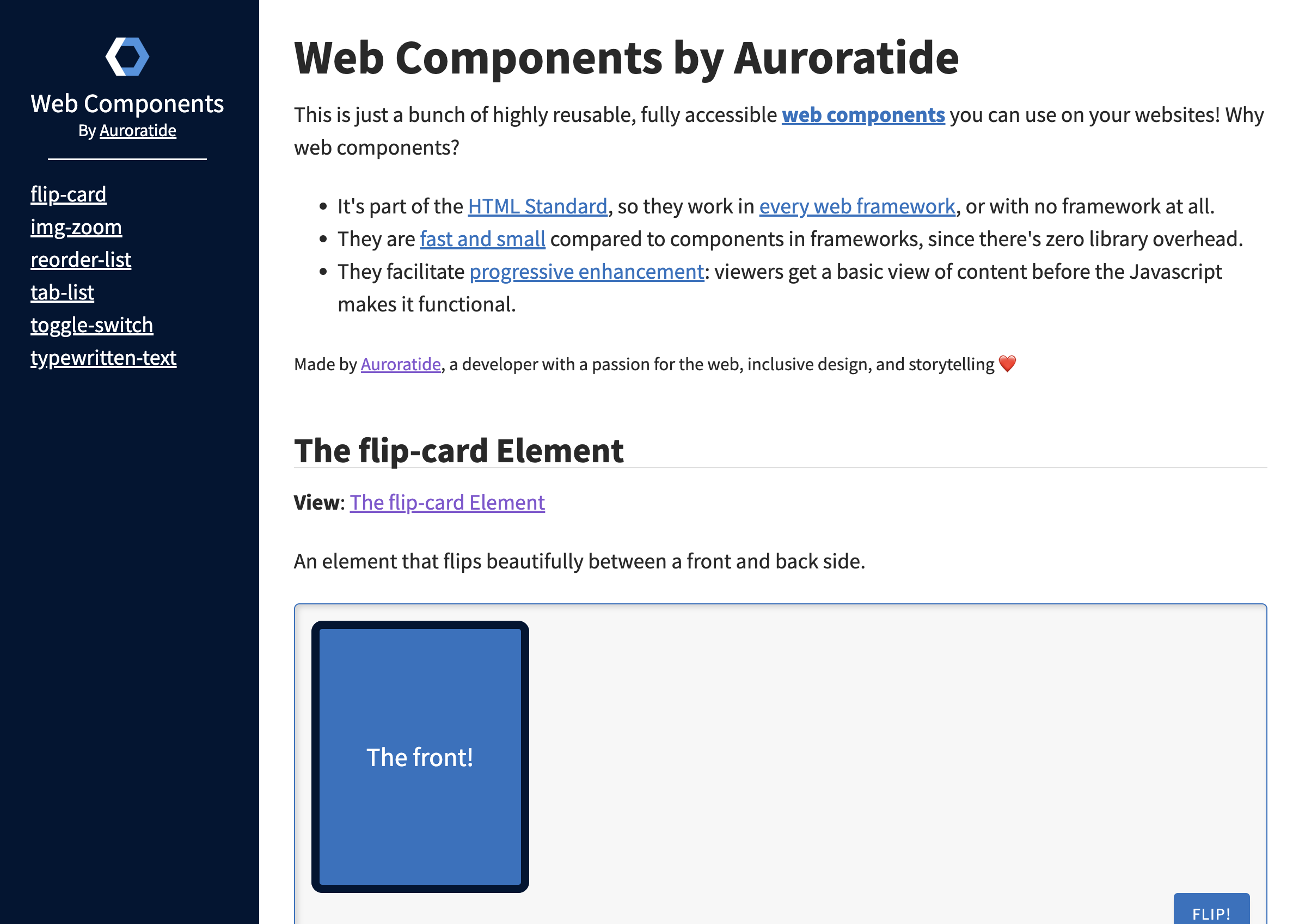 Frontpage of Web Components by Auroratide