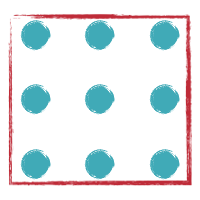 Nine dots are tightly enclosed by a red boundary.
