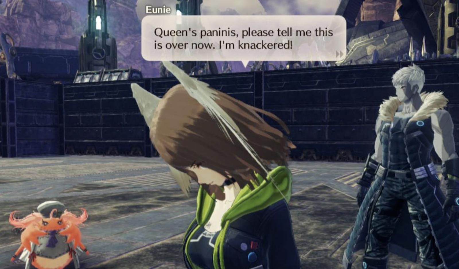 A character saying 'Queen's paninis!'