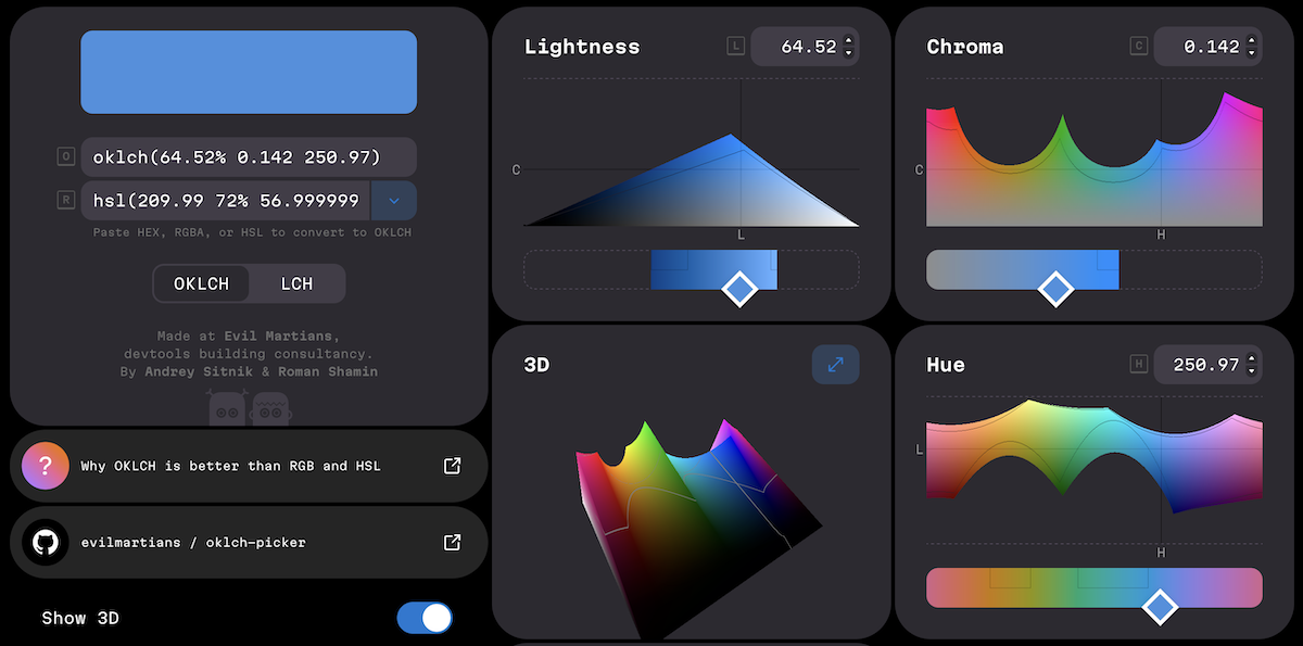 Various sliders for lightness, chroma, and hue.