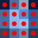 An array of pixels, where each pixel is marked with a red dot.