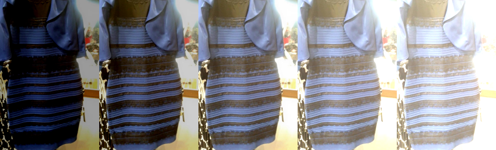 A series of images depicting the same dress, with some darkened and others brightened.